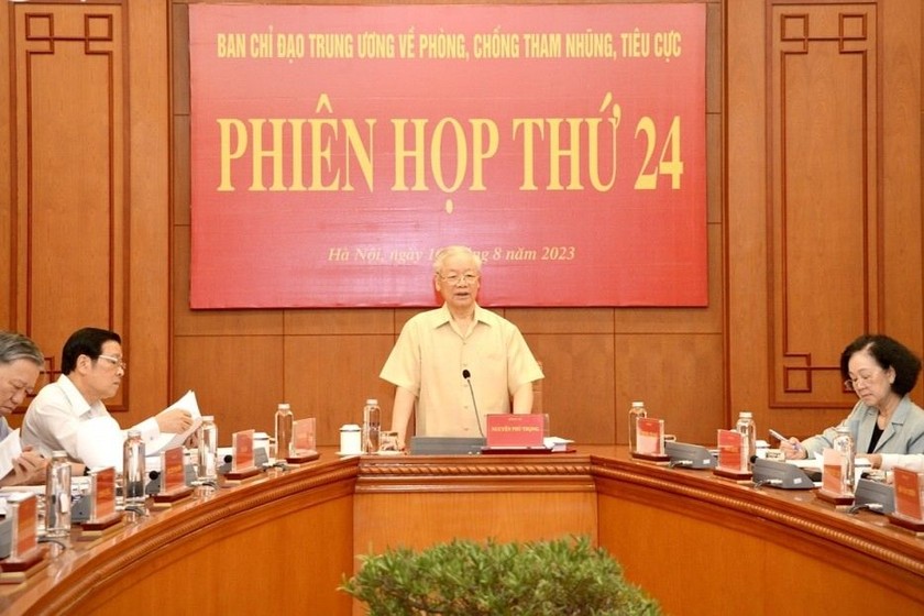 ổng Bí thư Nguyễn Phú Trọng chủ trì Phiên họp thứ 24 của Ban Chỉ đạo Trung ương về phòng, chống tham nhũng, tiêu cực. (Nguồn ảnh: dangcongsan.vn)